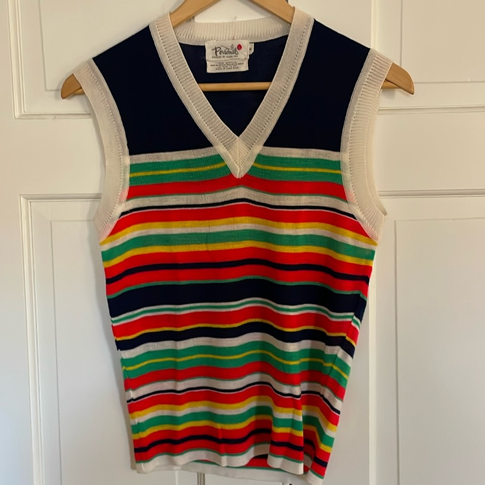 Vintage Striped Knit Sweater Vest Bright Quirky M